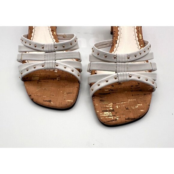 Naturalizer Sana White Strappy Sandal Heels With Cork Sole Studded Detail - Picture 4 of 14